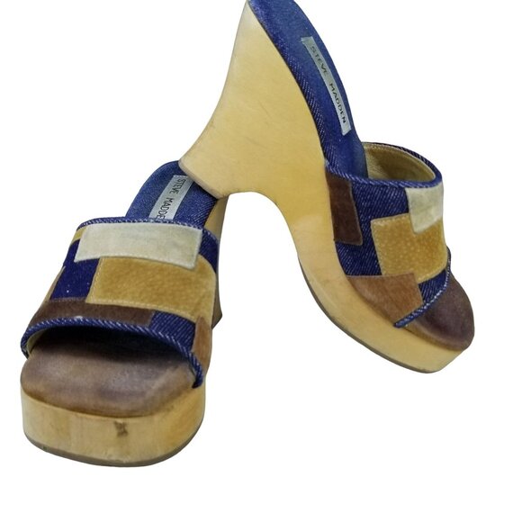 Bratz vintage Steve Madden patch work platform wedge square toe slide sandals - Picture 1 of 10